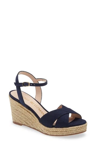 $430 STUART WEITZMAN ROSEMARIE ESPADRILLE WEDGE SANDAL SUEDE NICE BLUE 7.5 (DA9)