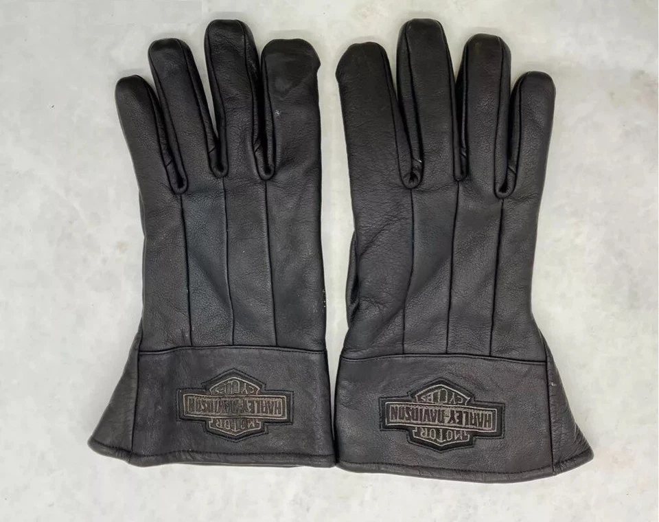 Guantes de Montar Harley Davidson Para Hombres LG Cuero Negro Guantelete Barra Protector BONITOS Foto 2 de 4