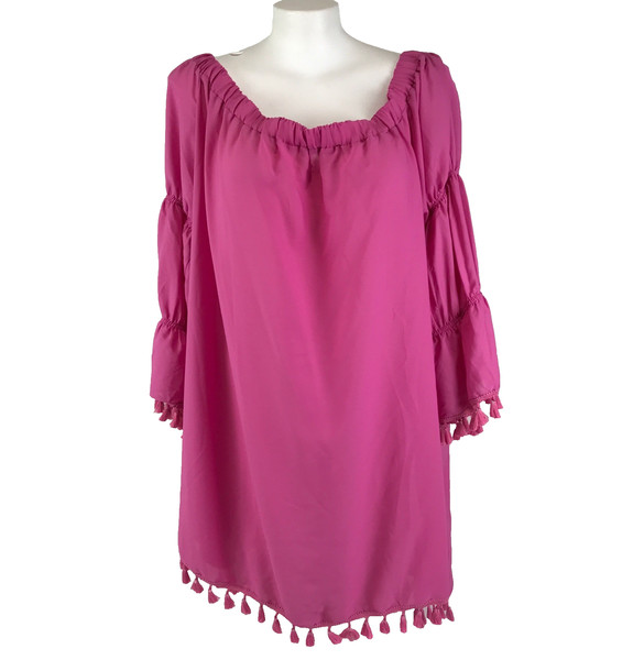BooHoo Top Pink Plus Size 28 Long Puffy Sleeves On Off Shoulder Peasant Women's