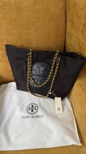 Tory Burch Ella Large Black Nylon Tote Bag with Gold Hardware