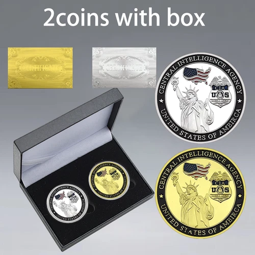 2pcs/box The Statue of Liberty Gold and Silver Plated Coins US Police Medals