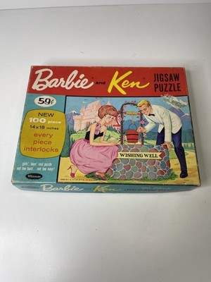 VINTAGE BARBIE & Ken 1963 Whitman Wishing Well 100 piece puzzle 14 x 18''