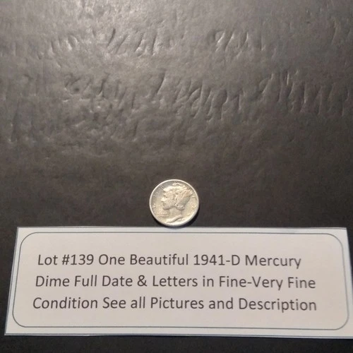 Lot #139 One Beautiful 1941-D Mercury Dime F-VF Full Date & Letters See Pictures