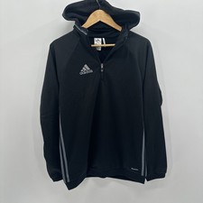 NEW Adidas Hoodie Mens M Black 1/4 Zip Sweatshirt Climawarm Heavy Stitch Logo