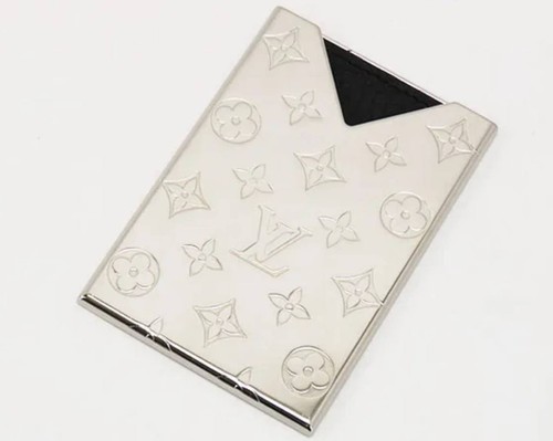 LOUIS VUITTON R96427 Monogram Metal Card holder Pass Case Card Case Silver