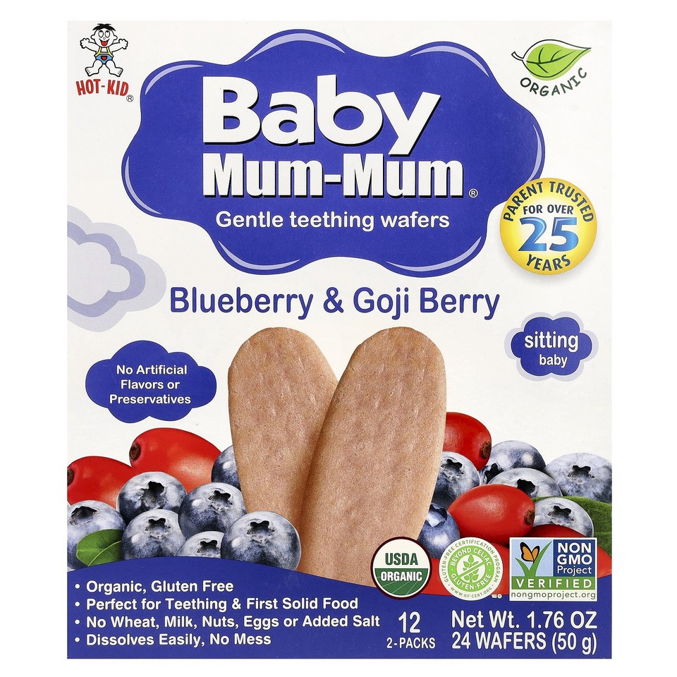 Baby Mum-Mum®, Gentle Teething Wafers, Blueberry & Goji Berry, 12 Packs, 2