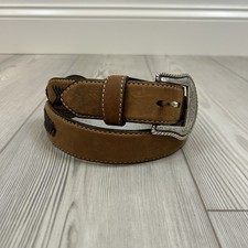 Nocona Tan  Brown Leather Belt Braided Concho Silver Floral Buckle Size 34
