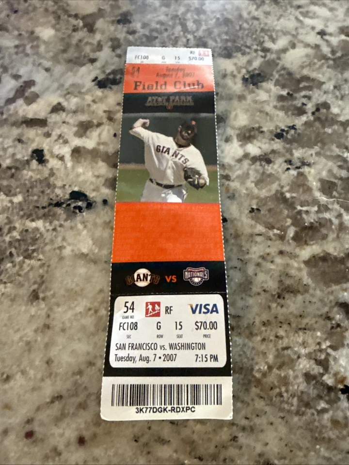 Barry Bonds Home Run Record 756 Full Ticket w/ Stamp 8/7/2007 and Pins - Image 3 of 4