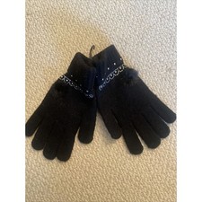 Women s Black Winter Gloves w/Sparkles and Poms - New w/o tags