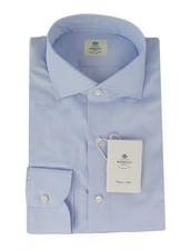 500 Luigi Borrelli Light Blue Solid Cotton Shirt - Slim - LB38268