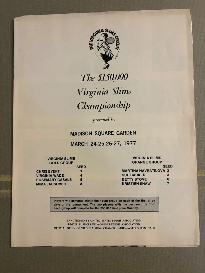 1977 Virginia Slims Championship Women's Tennis Program MSG March 24-27 GOOD - Image 3 of 4