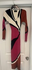 MINKPINK Women's M Multicolor Ribbed Knit Colorblock V-Neck Bodycon Long Dress