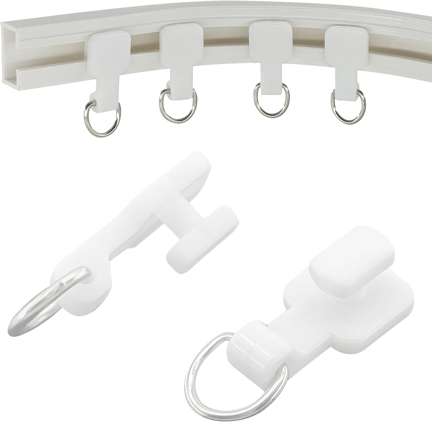 100 Curtain Track Rollers with Hooks for Side-Mount Gliders