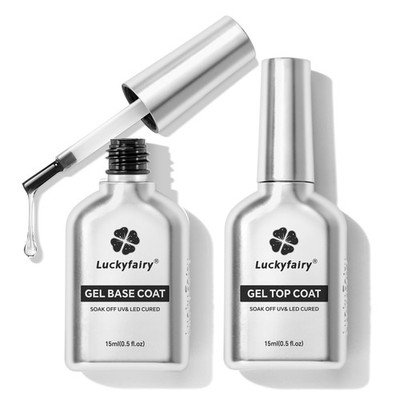 No Wipe Gel Top Coat and Base Set: 2Pcs 15ml Rubber Base, Super Clear 