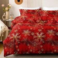 Red Snowflake Duvet Quilt Cover Pillowcase Double Bedding Set