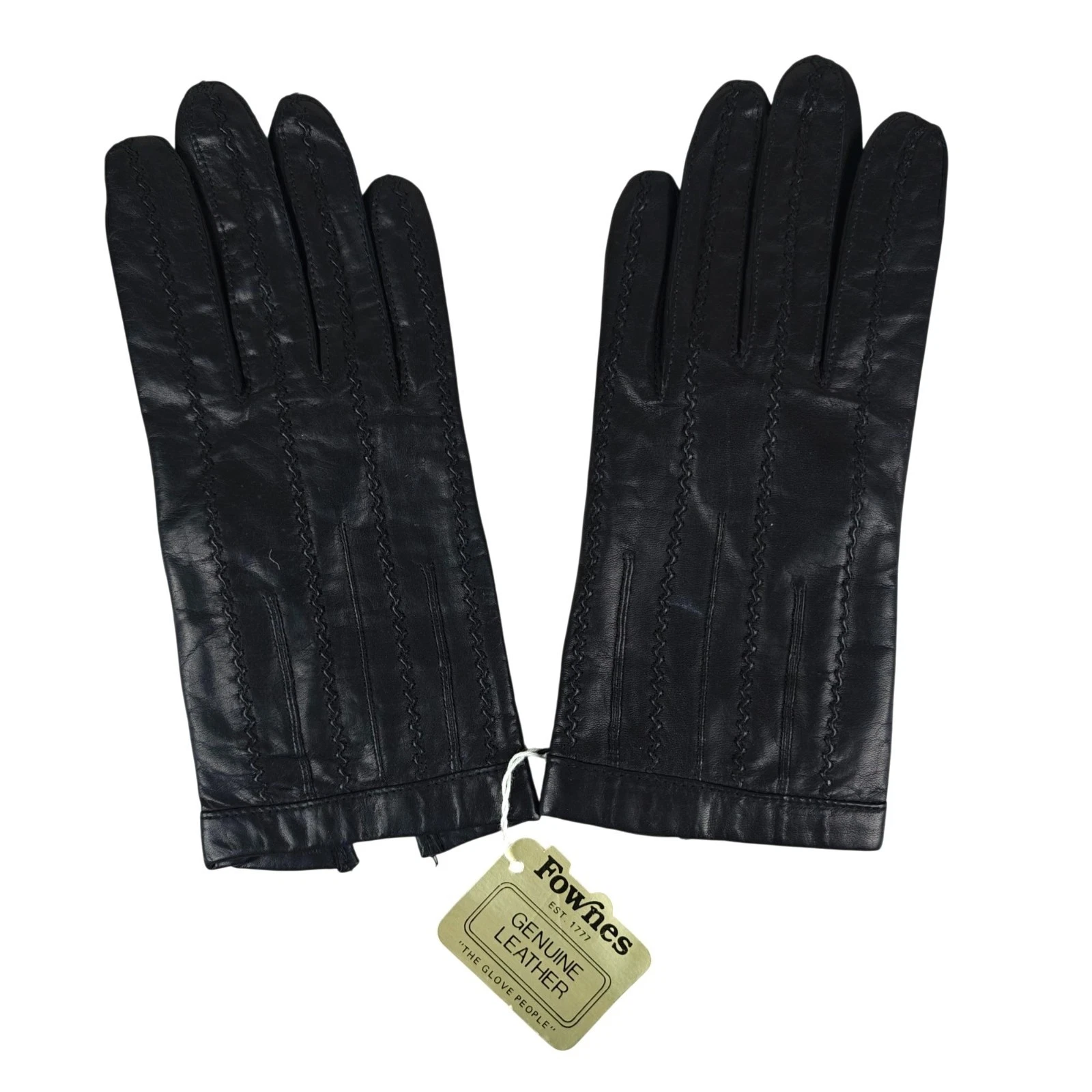 Vintage Fownes Womens Genuine Leather Black Gloves Acrylic Lined Size 7