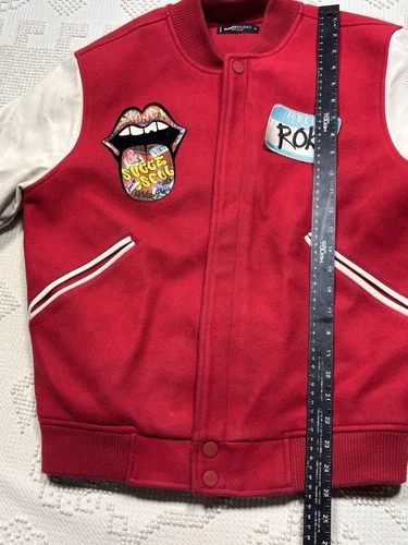 Roku Studio Stoned And Successful Varsity Jacket Red White Mouth Tongue Men’s S image 14
