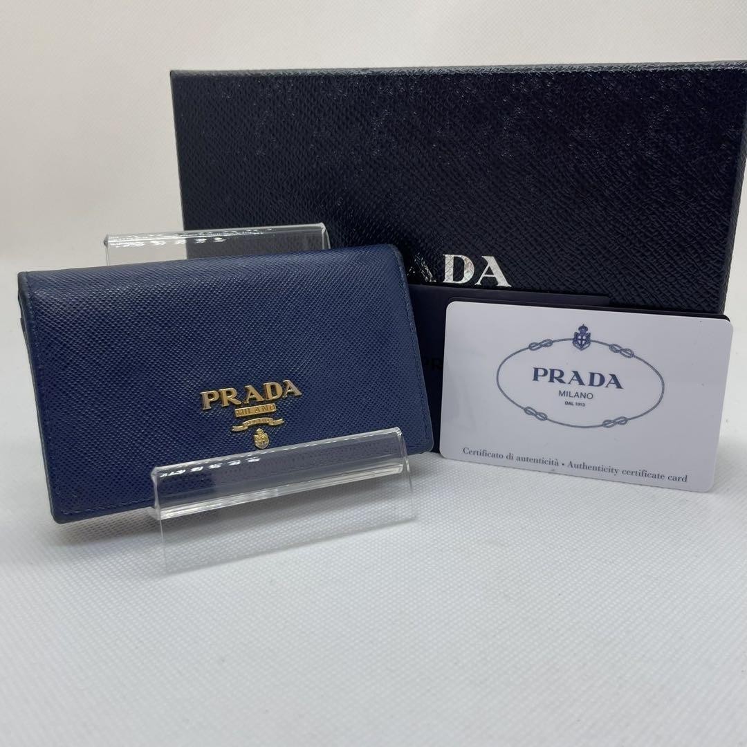 Prada Compact Blue Leather Wallet with Coin Case Authentic Used