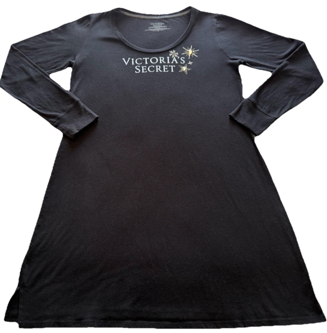 ✨Victoria's Secret Bling Logo Long Sleeve Sleepshirt-Black-Size L✨
