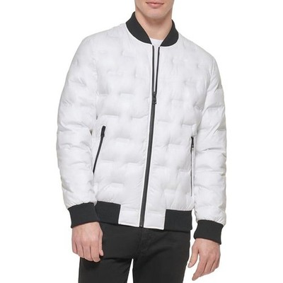 GUESS Men's Stamp Quilt Puffer Bomber Jacket White Size Large
