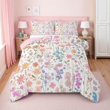 Cute Pink Floral Twin Bedding Set for Girls Women,Colorful Boho Flower Comfor...