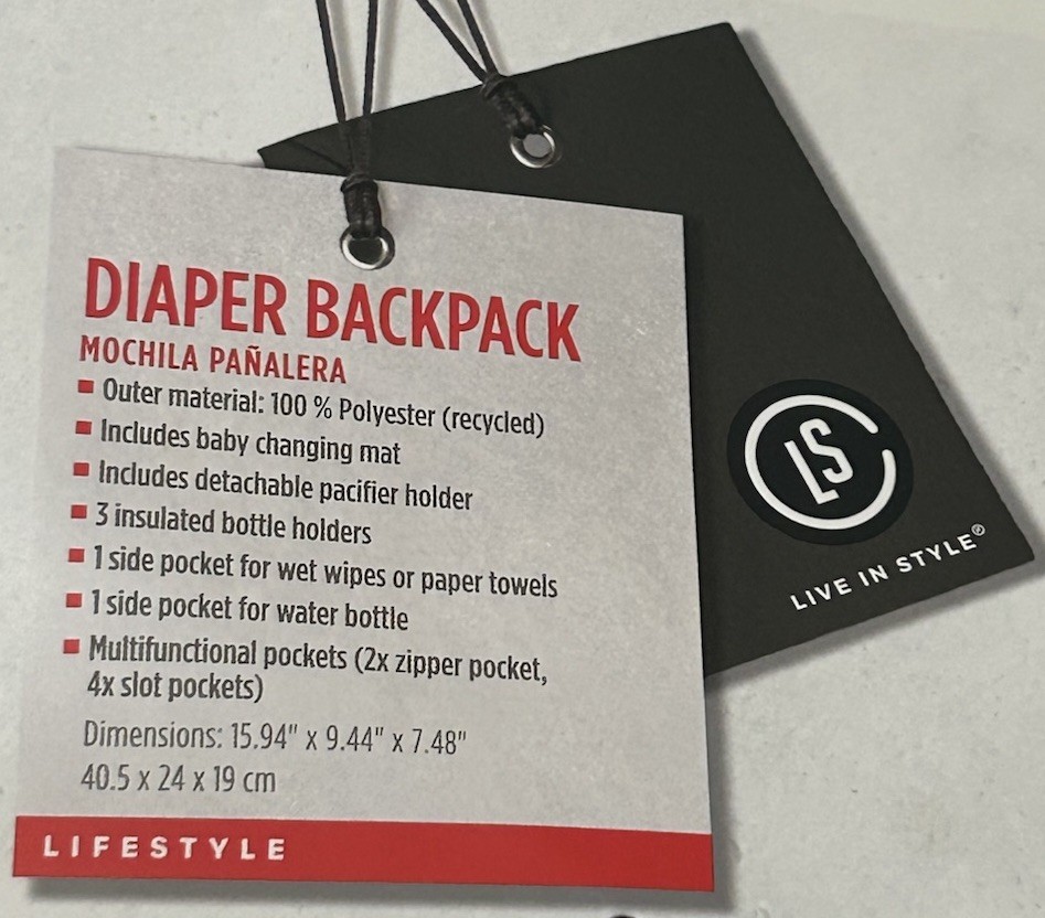 Live In Style Diaper Bag Backpack With Changing Pad Black New