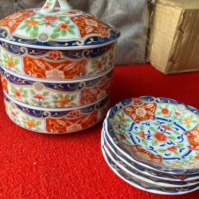 Japanese Jubako Bento Box Arita Old Imari threetier heavy plate with lid Daigo k
