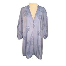 NEW Zara Women’s Blue Medium Poplin Dress With Rubberised Embroidery NWT