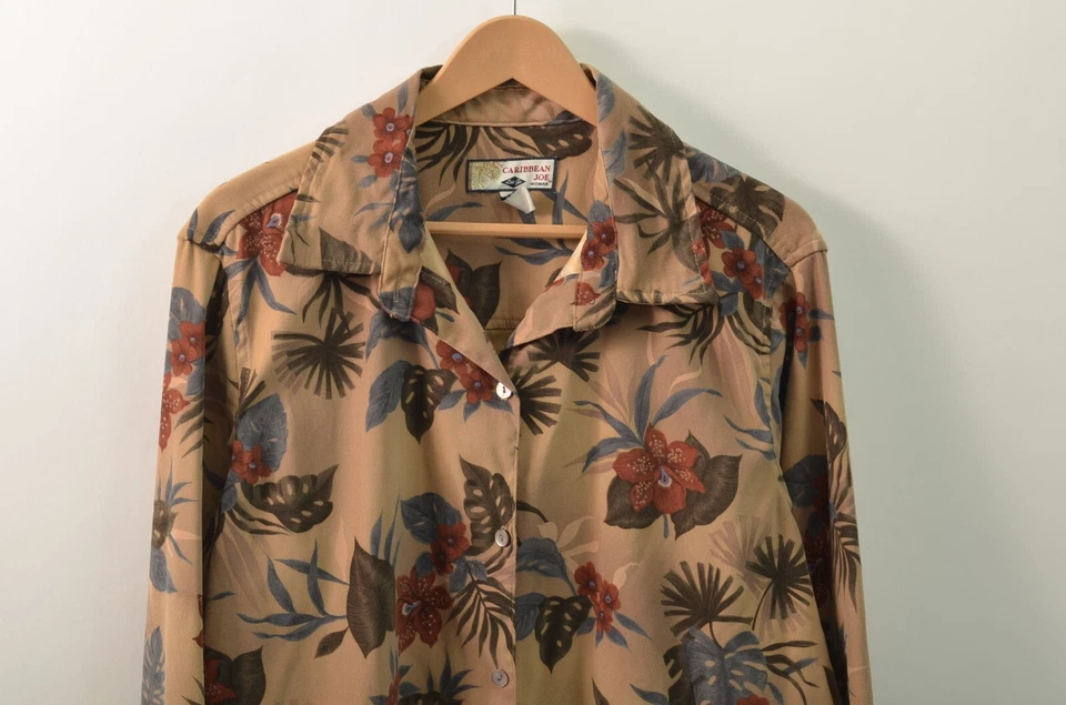 Camisa con botones Caribbean Joe para mujer 2X microgamuza poliéster spandex marrón Foto 3 de 4