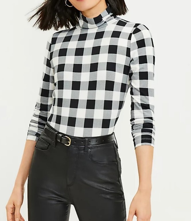 LOFT Women's Long Sleeve Buffalo Plaid Turtleneck Shirt Size XL