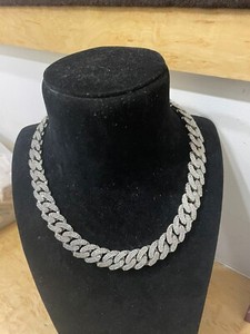 Authentic Men's Moissanite Cuban Link Necklace 20 Inch 14k White Gold Plated 925 Silver