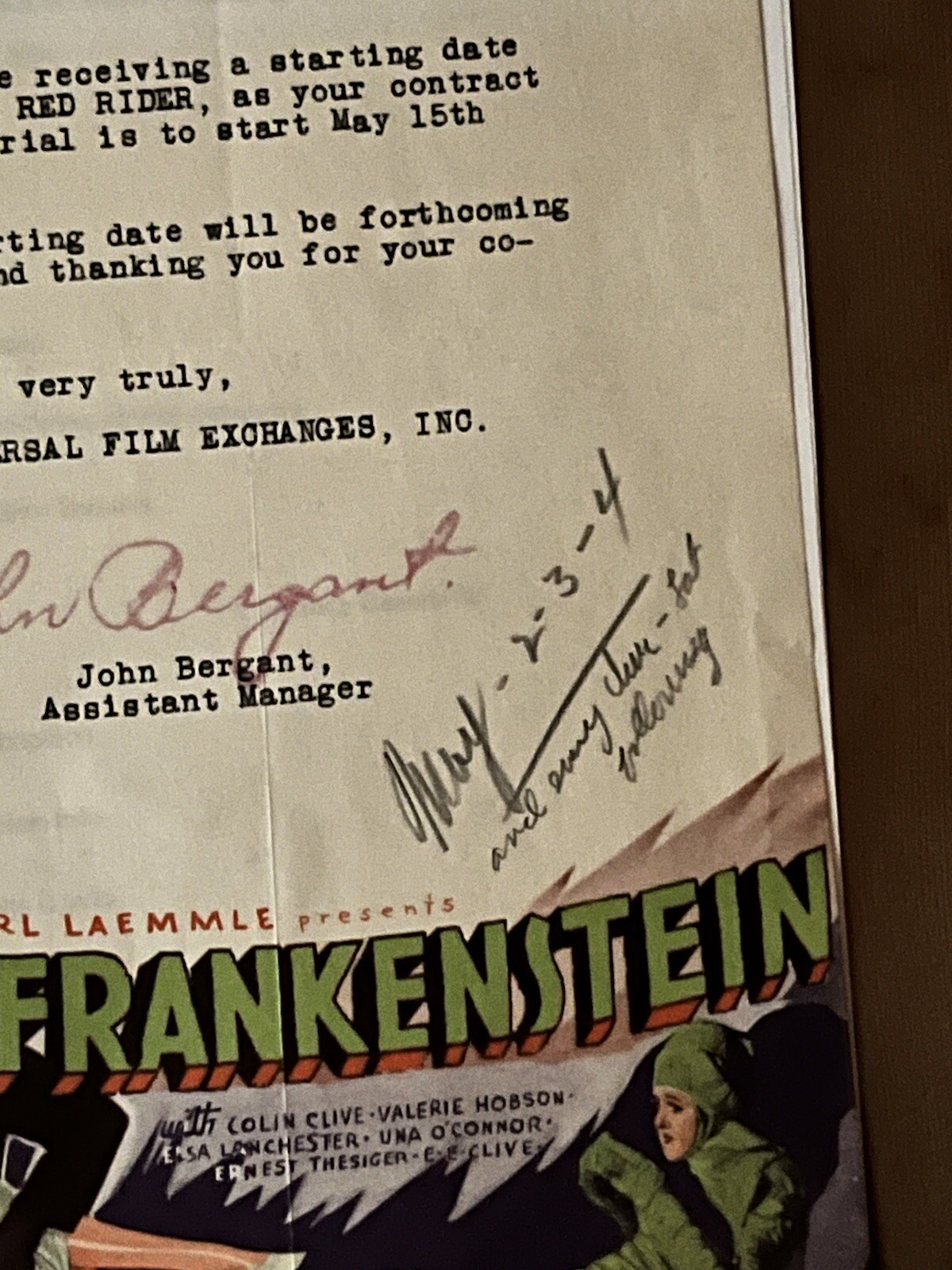 RARE Universal Film Exchange correspondence The Bride OfFrankenstein