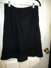 Vintage Womens Gap Black Wool Skirt Lined Zip Flounce Below Hem Satin Trim 4