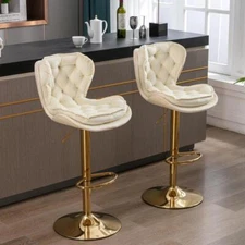 High Quality Set of 2 Bar Stools with Chrome Footrest and Base Swivel New Style