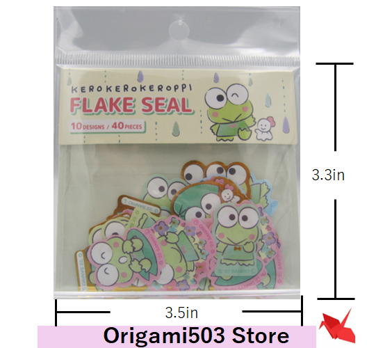 Keroppi Flake Seal Stickers - 40pc Hydrangea & Umbrella Design - 3.5x3.3in by Daiso