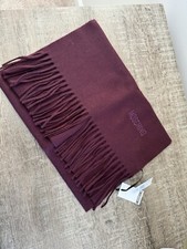 NEW Moschino Italy Made Embroidered Logo Wool Fringe Scarf Wine