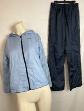 REEBOK Women's Small Warm Up Track Suit Blue Polyester Cotton Full Zip Damage