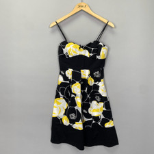 Vintage Y2K Three Hearts Black Yellow Floral Sleeveless Tank Sundress Size 7
