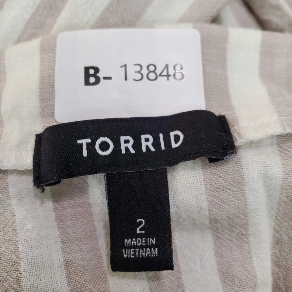 Falda de mujer tórrida 2 beige a rayas patinadora mezcla de lino playa botón delantero Foto 2 de 4