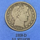 1908D US Barber SILVER Half Dollar "DENVER" Mint!