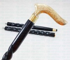 Victorian Brass Engraved Handle Wooden Walking Stick Cane Gift for Men/Women