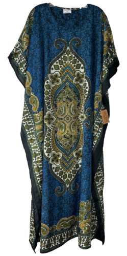 Robe à manches courtes batik bleu taille unique kimono maxi caftan Gold Coast tunique ornée - Photo 1/14