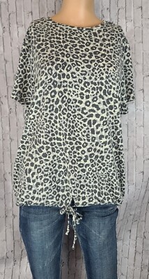 FRED DAVID FD leopard Cheetah Animal Print Front Tie Top Stretch Blouse Medium 