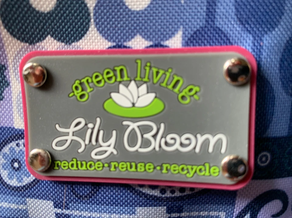 Bolsa de ombro Lily Bloom design azul e branco vários compartimentos verde rosa vivo - Imagem 3 de 4