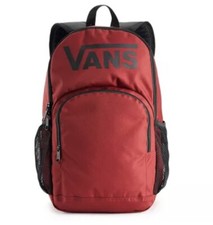 Vans Backpack Alumni Pack 5 Red Black Signature Branding Print Full Sized Bag