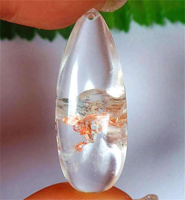 44x17x13mm Natural Pink Ghost Crystal Quartz Teardrop Reiki