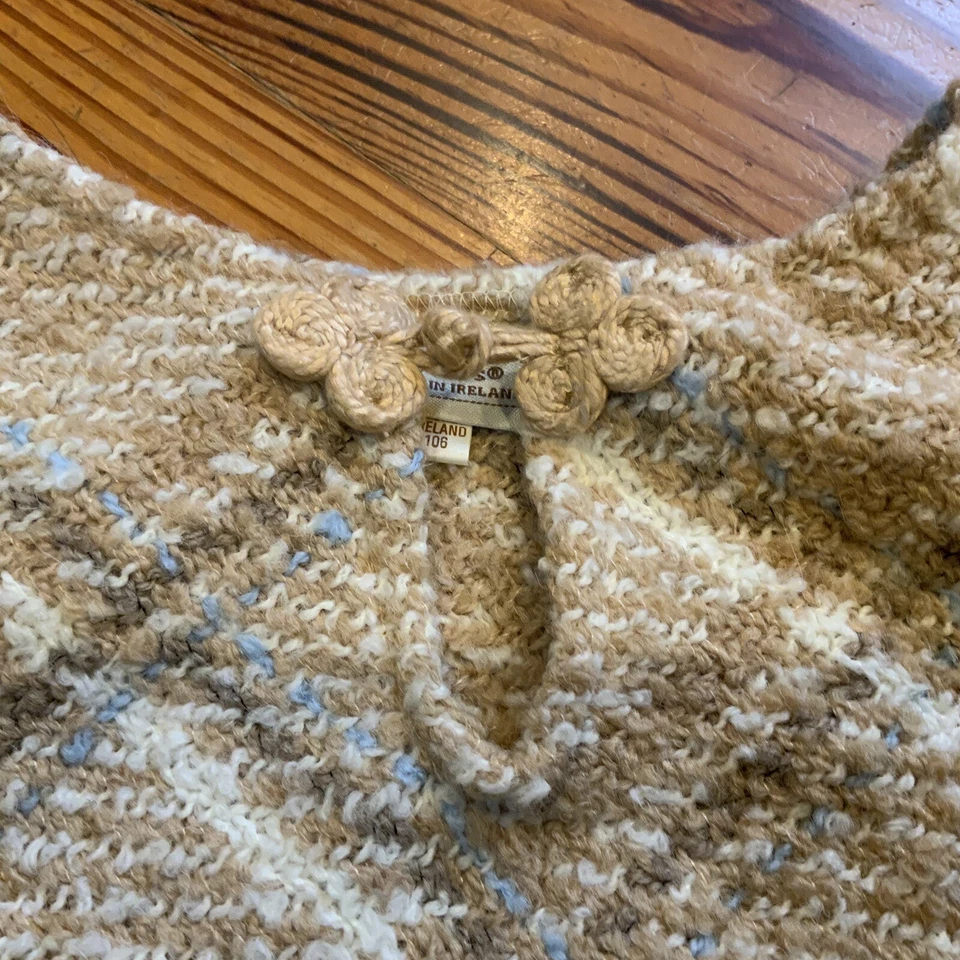 Boyne Valley Weavers of Ireland Wool-Blend Soft Tan Plaid Fringed Poncho - Image 3 of 4