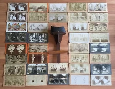 OLD VTG ANTIQUE STEREOSCOPE VIEWER PICTURE SLIDE CARD PART REPAIR LOT OF 37