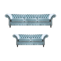 Stilvolle Hellblaue Chesterfield Designer Garnitur Dreisitzer 2-Sitzer