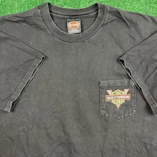 VTG Harley-Davidson Pocket T-Shirt Mens 2XL Black USA Made Quaid Loma Linda 90s